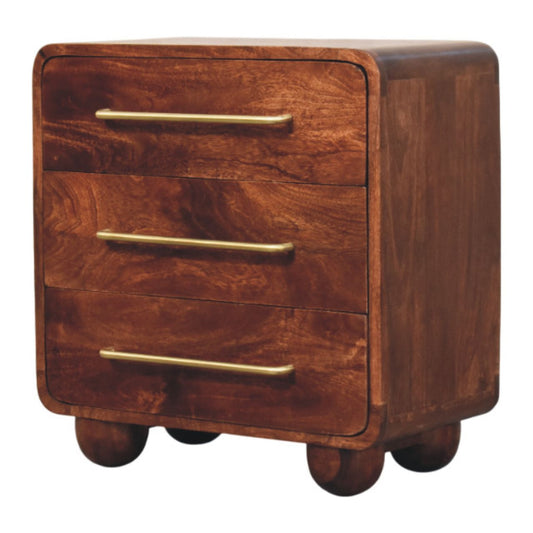 Commode arrondie à 3 tiroirs en manguier massif – Brun rouge – vue 2