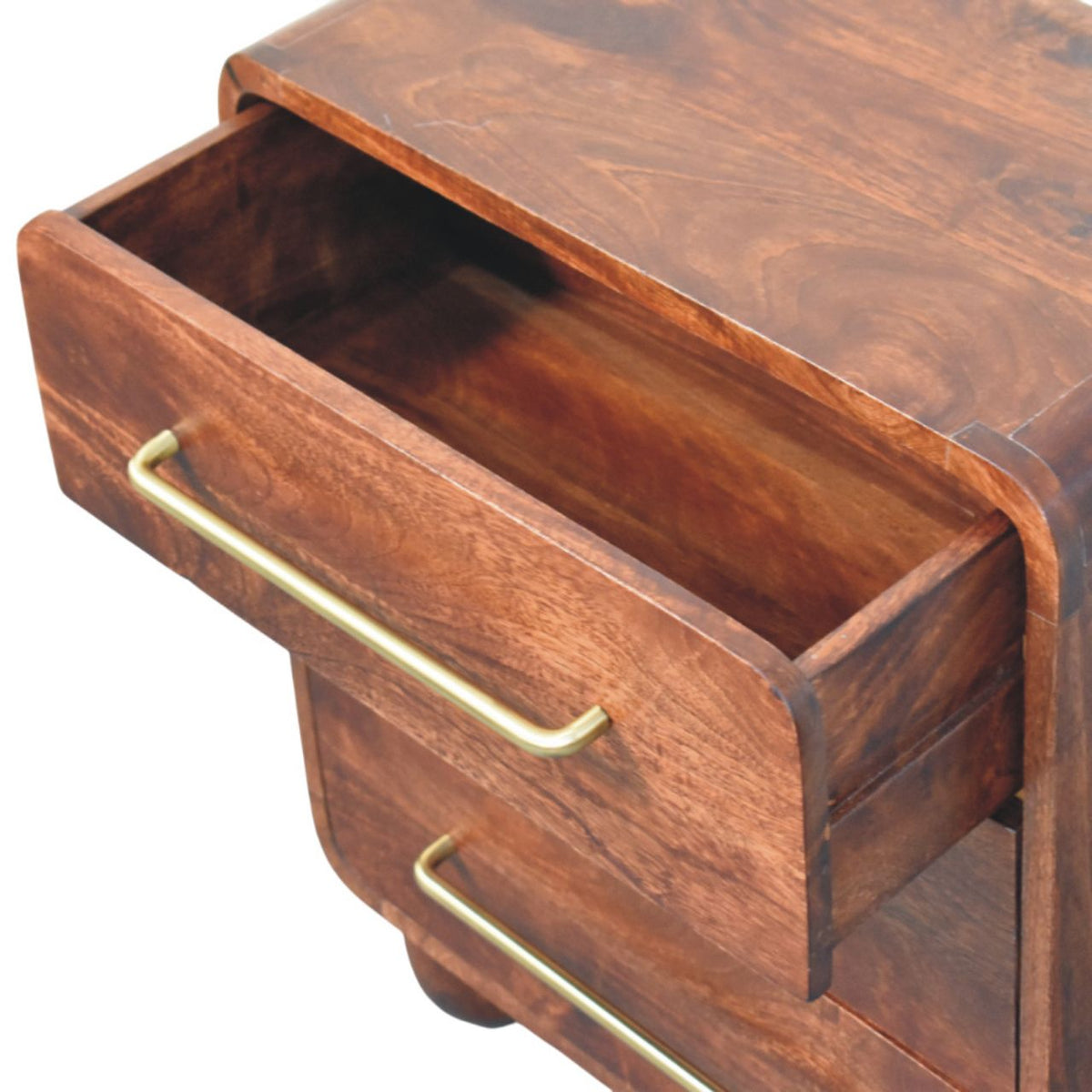 Commode arrondie à 3 tiroirs en manguier massif – Brun rouge – vue 5