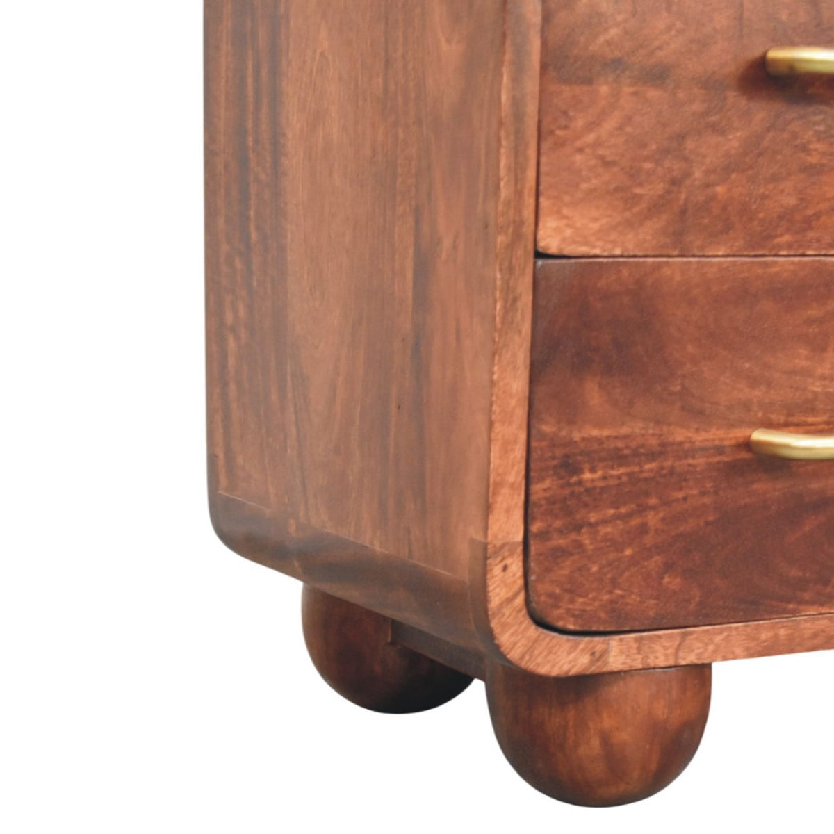 Commode arrondie à 3 tiroirs en manguier massif – Brun rouge – vue 6