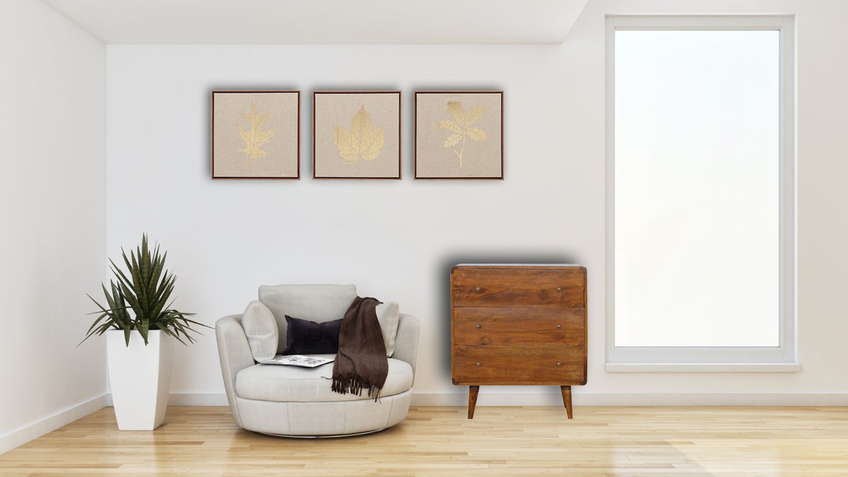 Commode arrondie pieds nordiques en manguier massif – Châtaigne – mise en situation