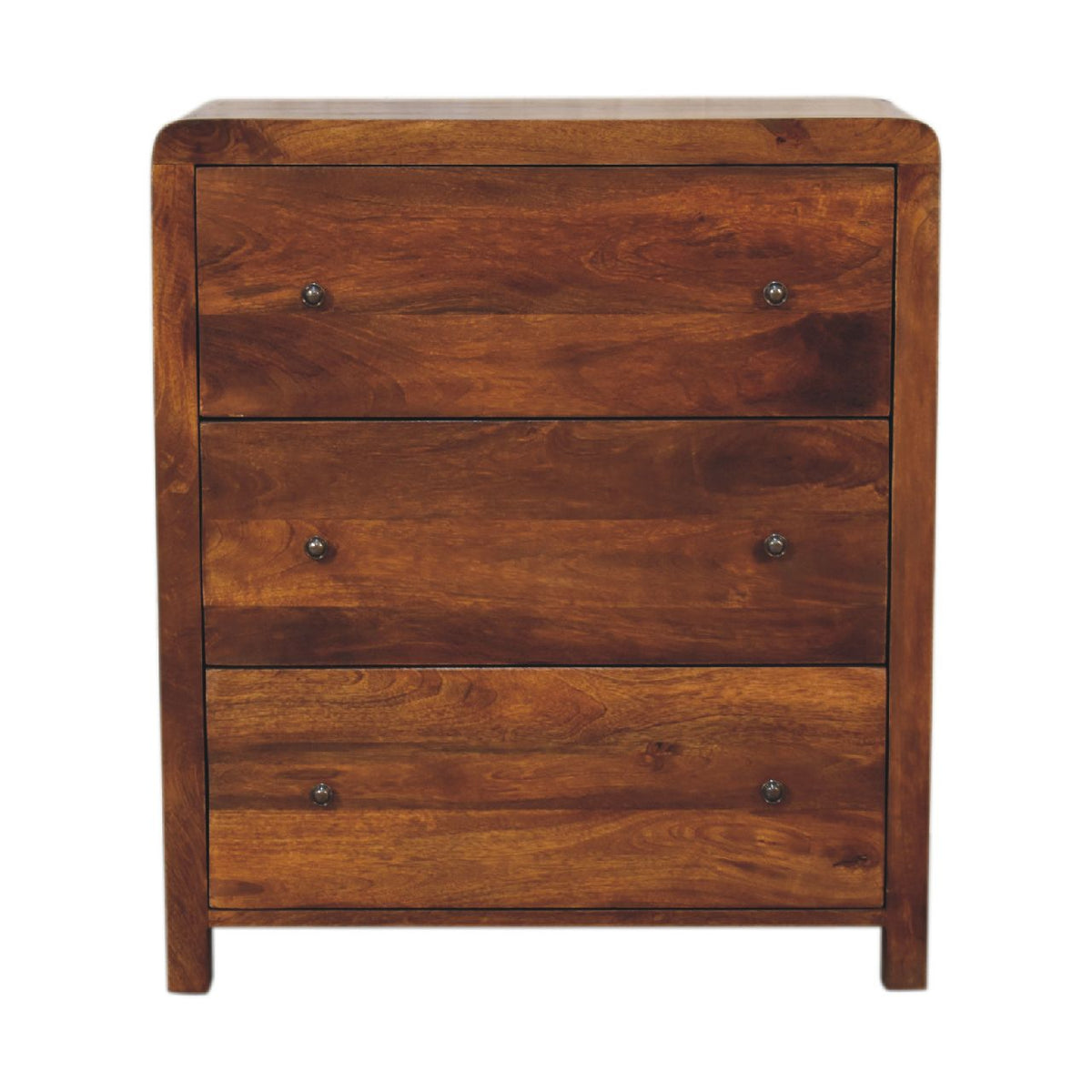 Commode aux angles arrondis en manguier massif teinte châtaigne