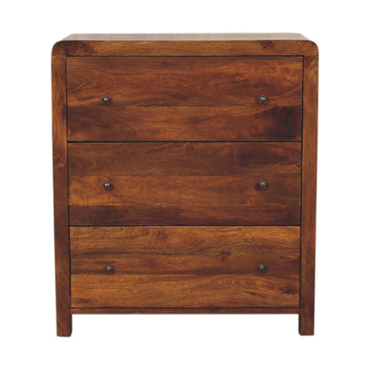 Commode aux angles arrondis en manguier massif teinte châtaigne