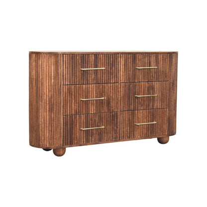 Commode cannelée 6 tiroirs en manguier massif – Amande grillée – vue 2
