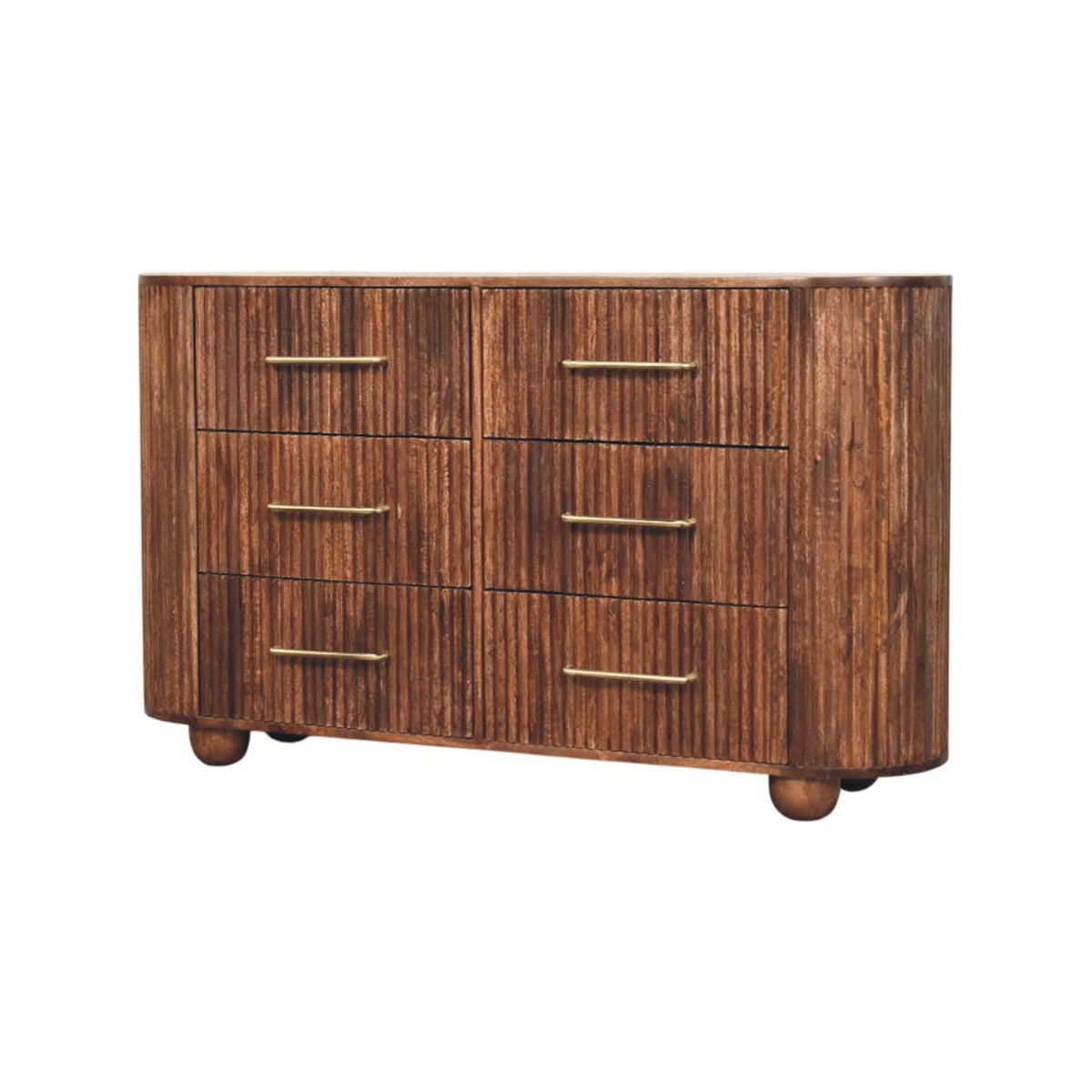 Commode cannelée 6 tiroirs en manguier massif – Amande grillée – vue 3
