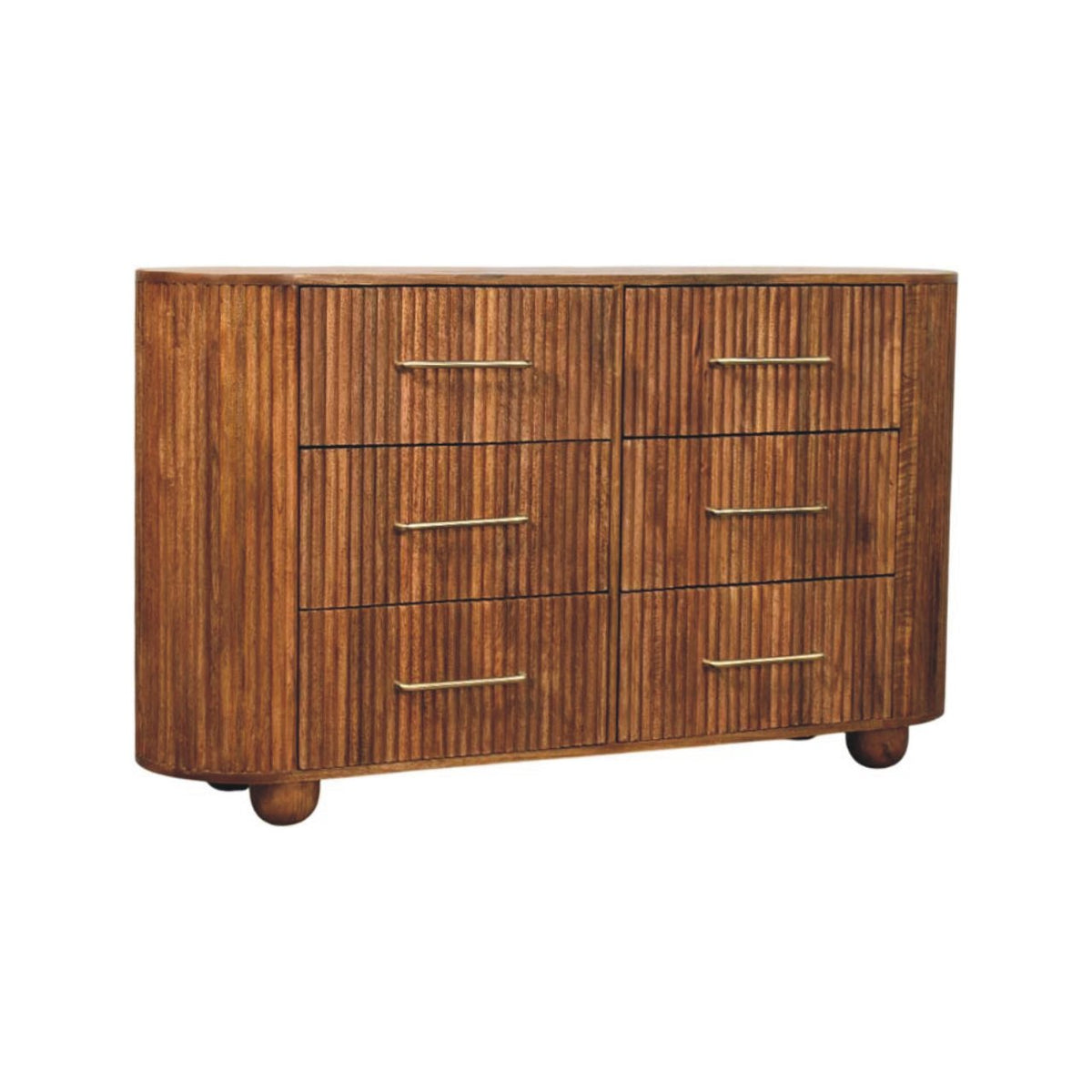 Commode cannelée 6 tiroirs en manguier massif – Ambre – vue 2