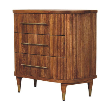 Commode cannelée à 3 tiroirs en manguier massif – Ambre – vue 2