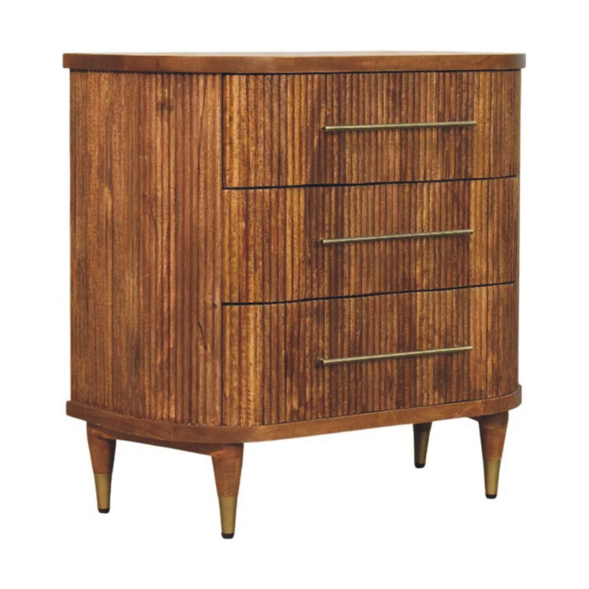 Commode cannelée à 3 tiroirs en manguier massif – Ambre – vue 3