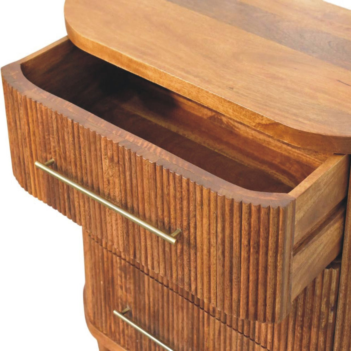 Commode cannelée à 3 tiroirs en manguier massif – Ambre – vue 6