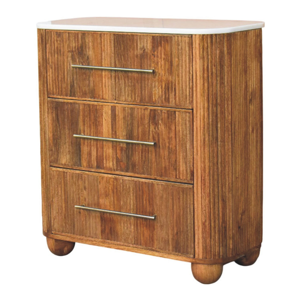 Commode cannelée à plateau marbre en manguier massif – Miel doré – vue 2