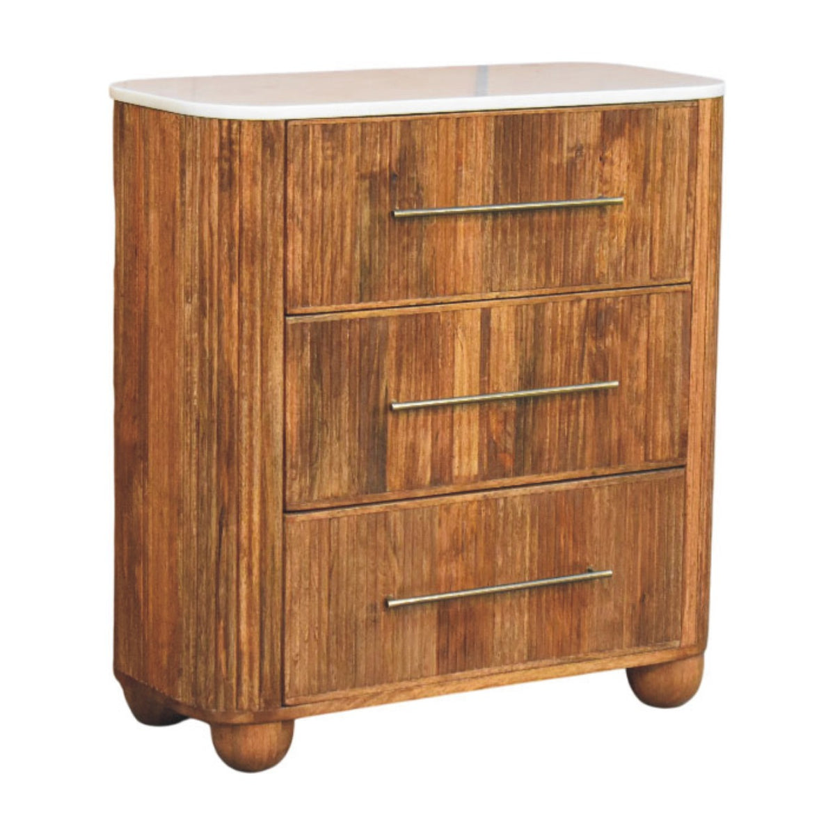 Commode cannelée à plateau marbre en manguier massif – Miel doré – vue 3