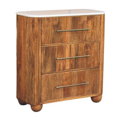 Commode cannelée à plateau marbre en manguier massif – Miel doré – vue 3