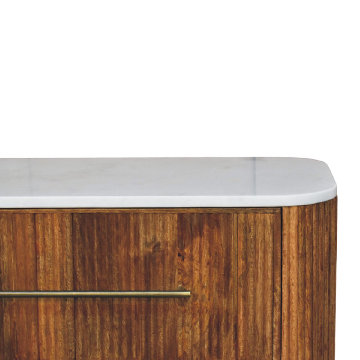 Commode cannelée à plateau marbre en manguier massif – Miel doré – vue 4