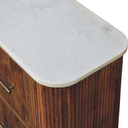 Commode cannelée à plateau marbre en manguier massif – Miel doré – vue 5
