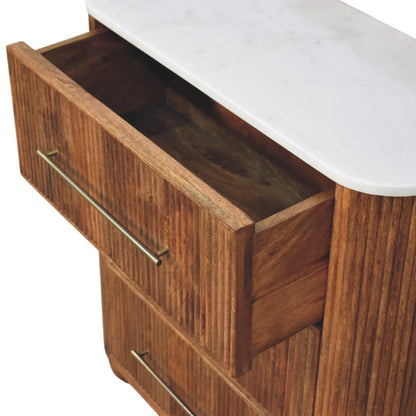 Commode cannelée à plateau marbre en manguier massif – Miel doré – vue 6