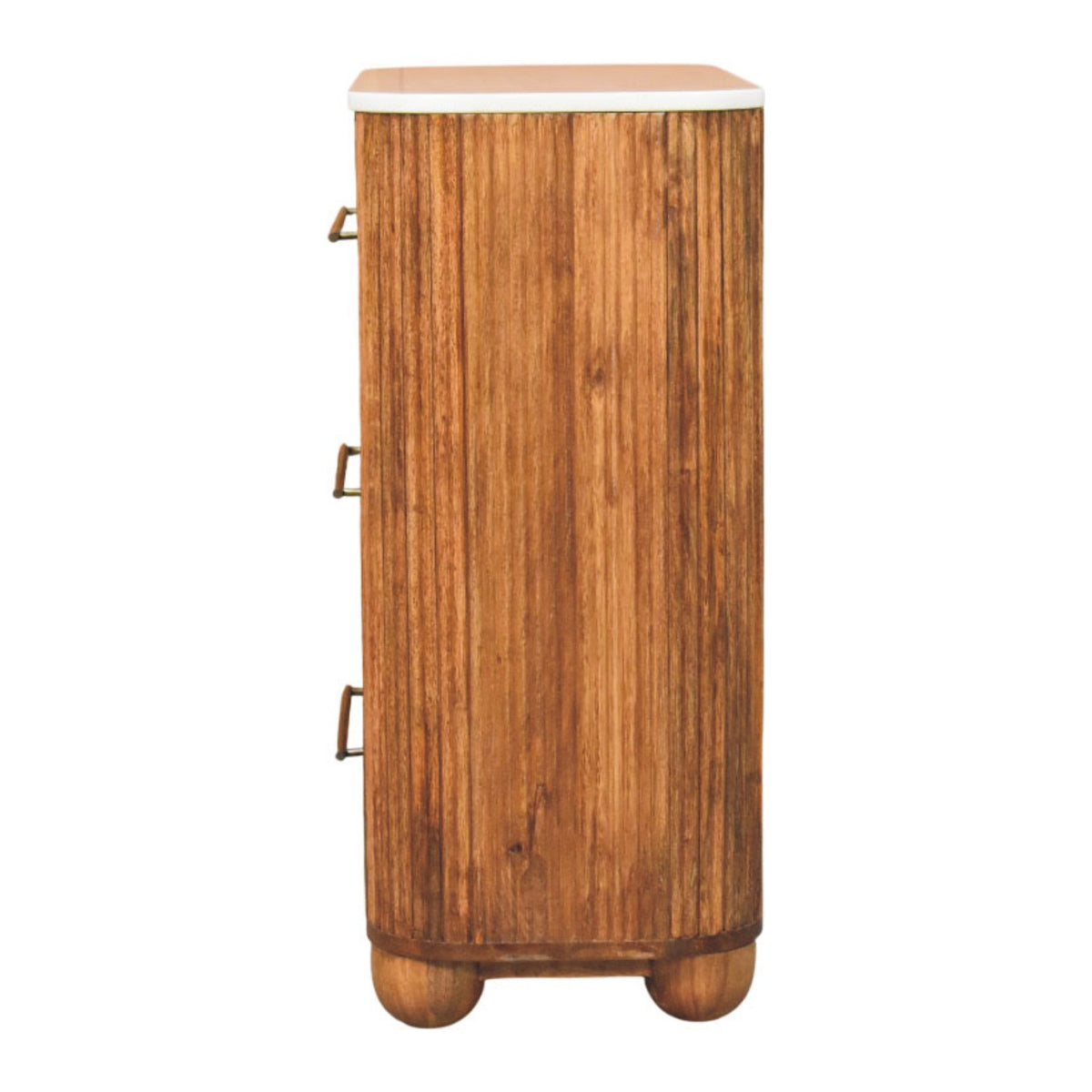 Commode cannelée à plateau marbre en manguier massif – Miel doré – vue 8