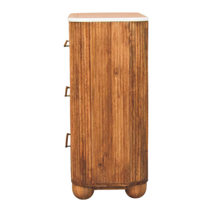 Commode cannelée à plateau marbre en manguier massif – Miel doré – vue 8
