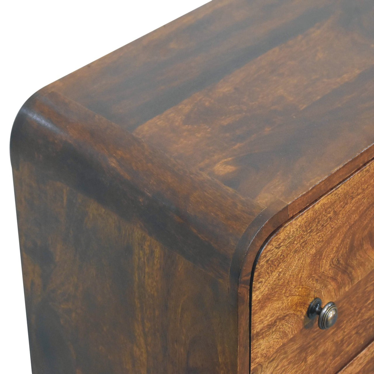 Commode étroite aux angles adoucis en manguier massif – Châtaigne – vue 6