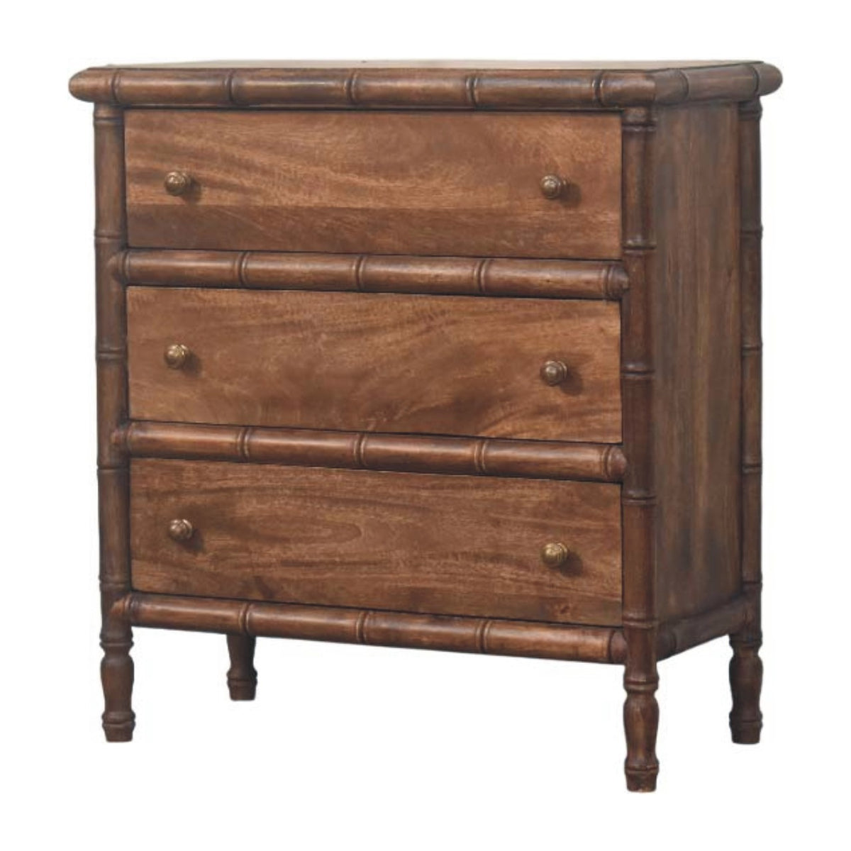 Commode façon bambou 3 tiroirs en manguier massif – Amande grillée – vue 3