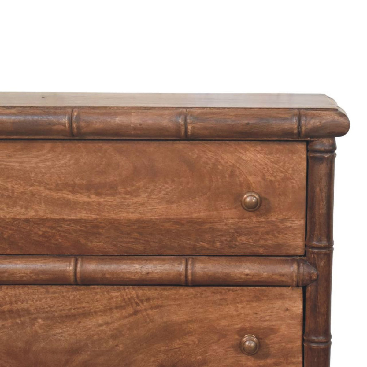 Commode façon bambou 3 tiroirs en manguier massif – Amande grillée – vue 4