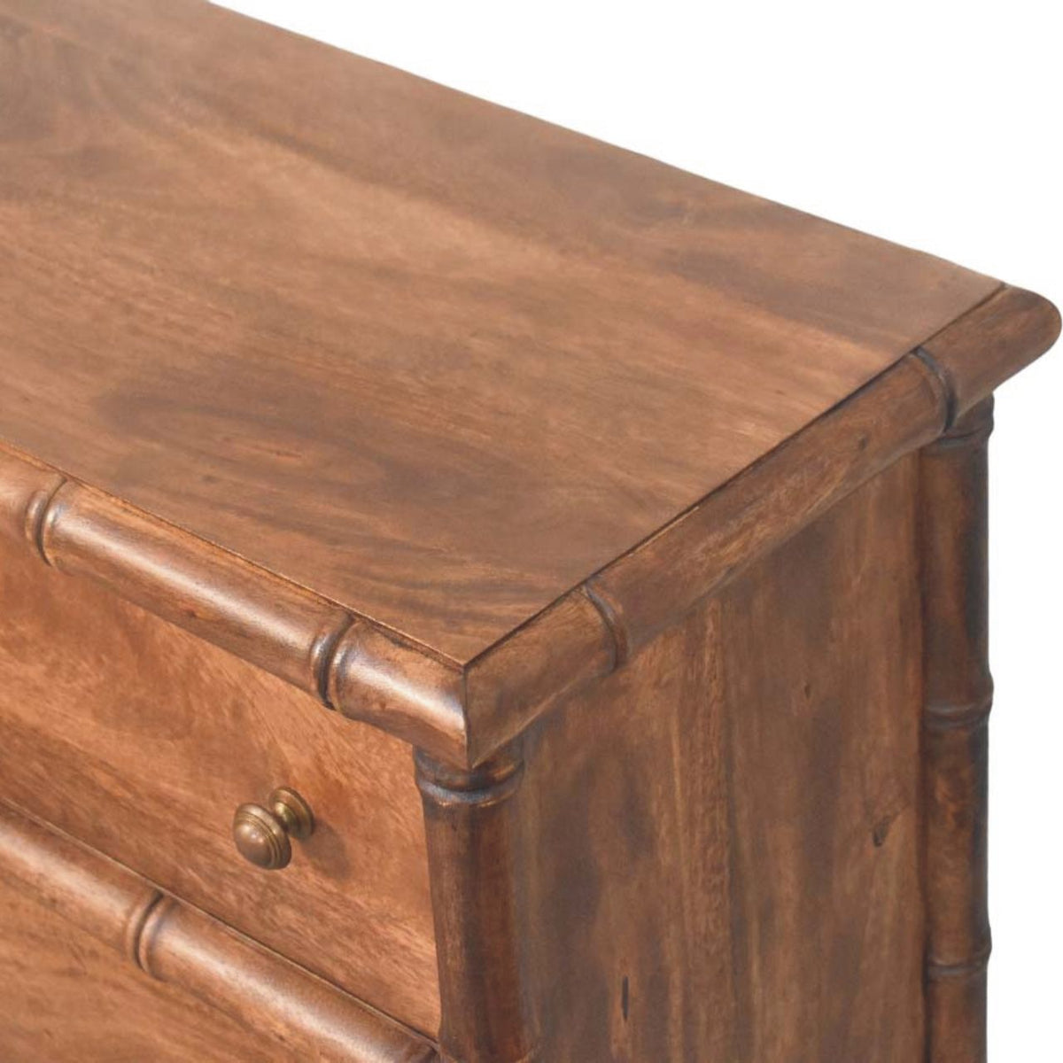 Commode façon bambou 3 tiroirs en manguier massif – Amande grillée – vue 5