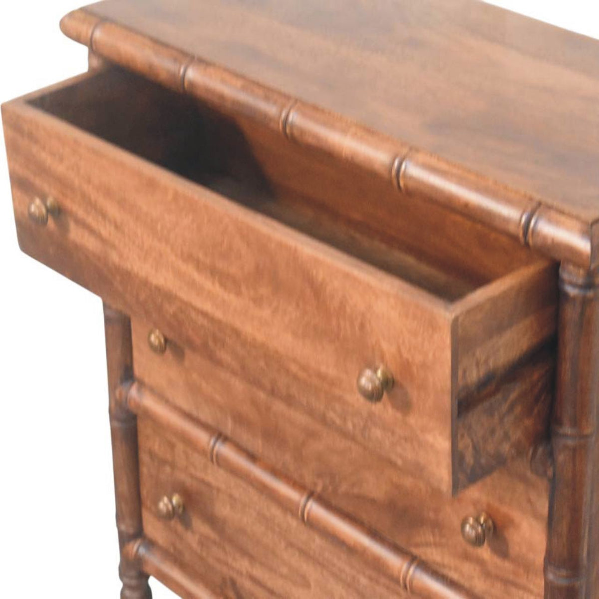 Commode façon bambou 3 tiroirs en manguier massif – Amande grillée – vue 6