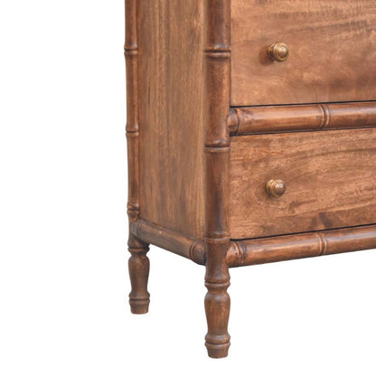 Commode façon bambou 3 tiroirs en manguier massif – Amande grillée – vue 7