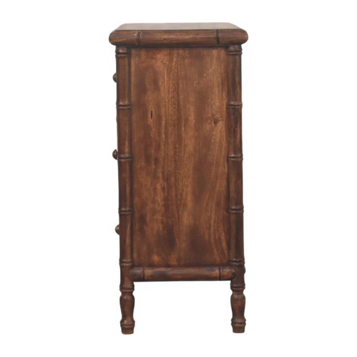 Commode façon bambou 3 tiroirs en manguier massif – Amande grillée – vue 8