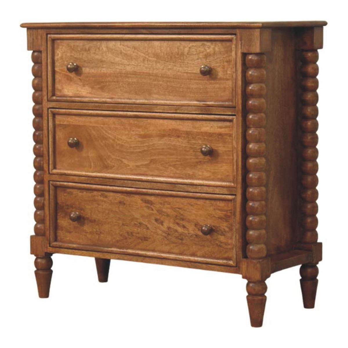 Commode pieds bobine 3 tiroirs en manguier massif – Ambre – vue 2