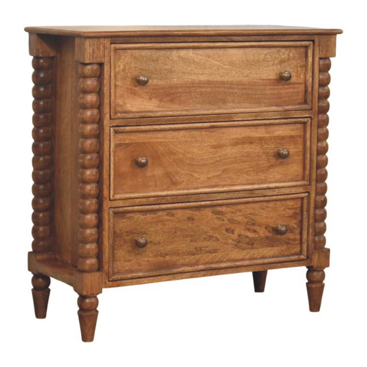 Commode pieds bobine 3 tiroirs en manguier massif – Ambre – vue 3