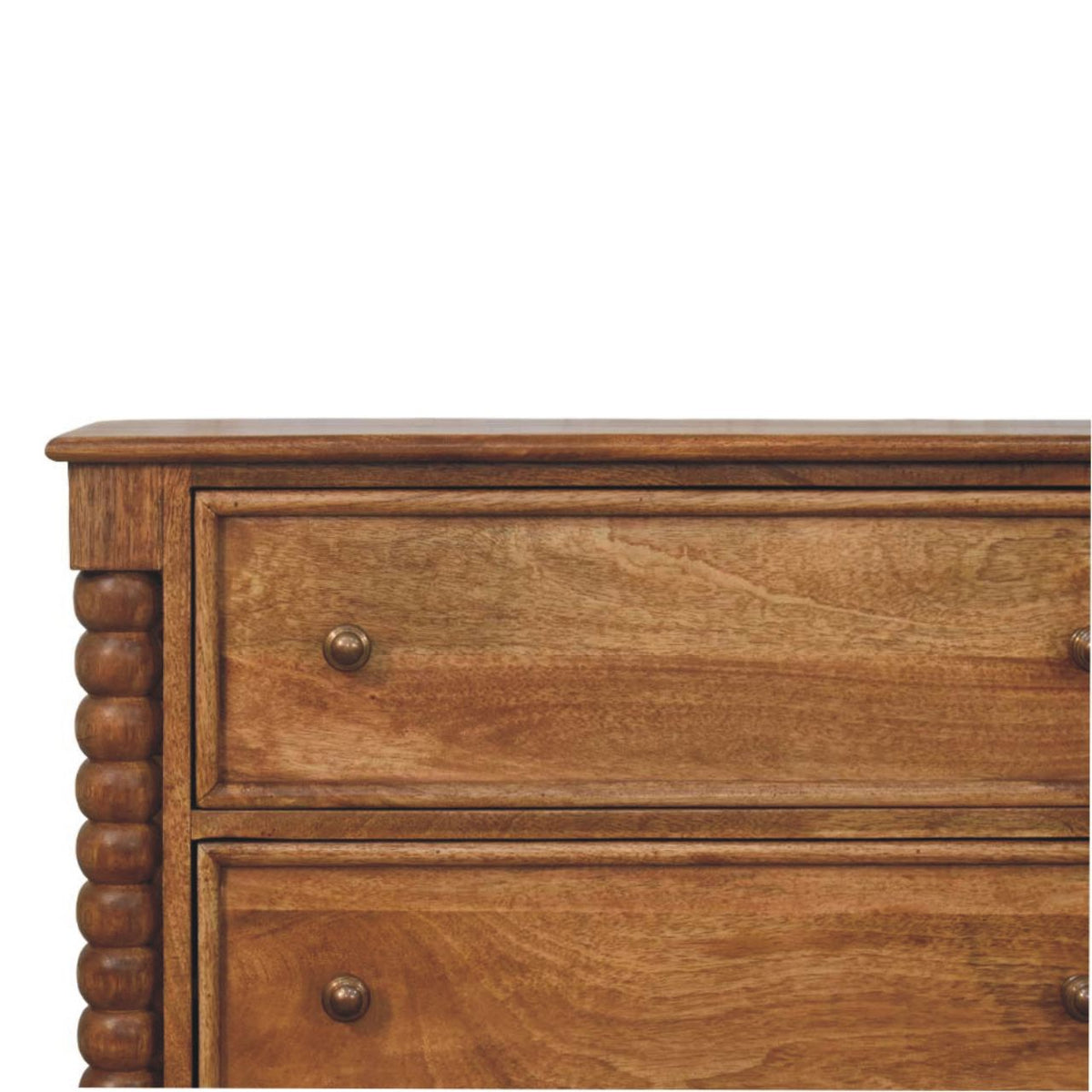 Commode pieds bobine 3 tiroirs en manguier massif – Ambre – vue 4