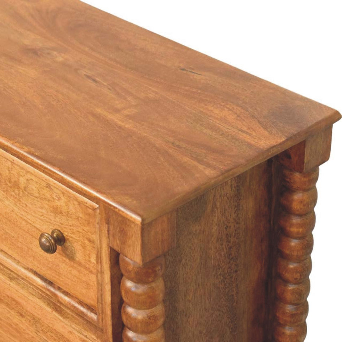 Commode pieds bobine 3 tiroirs en manguier massif – Ambre – vue 5