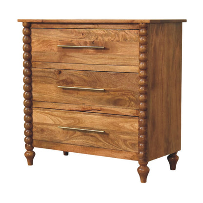 Commode pieds bobine à poignées laiton en manguier massif – Ambre – vue 2