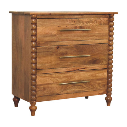 Commode pieds bobine à poignées laiton en manguier massif – Ambre – vue 3