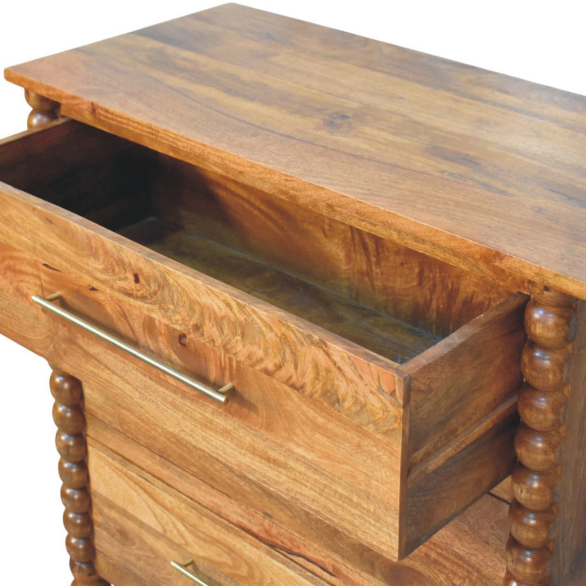 Commode pieds bobine à poignées laiton en manguier massif – Ambre – vue 6
