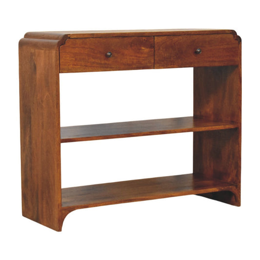Console 2 tiroirs et 2 étagères en manguier massif – Châtaigne – vue 2