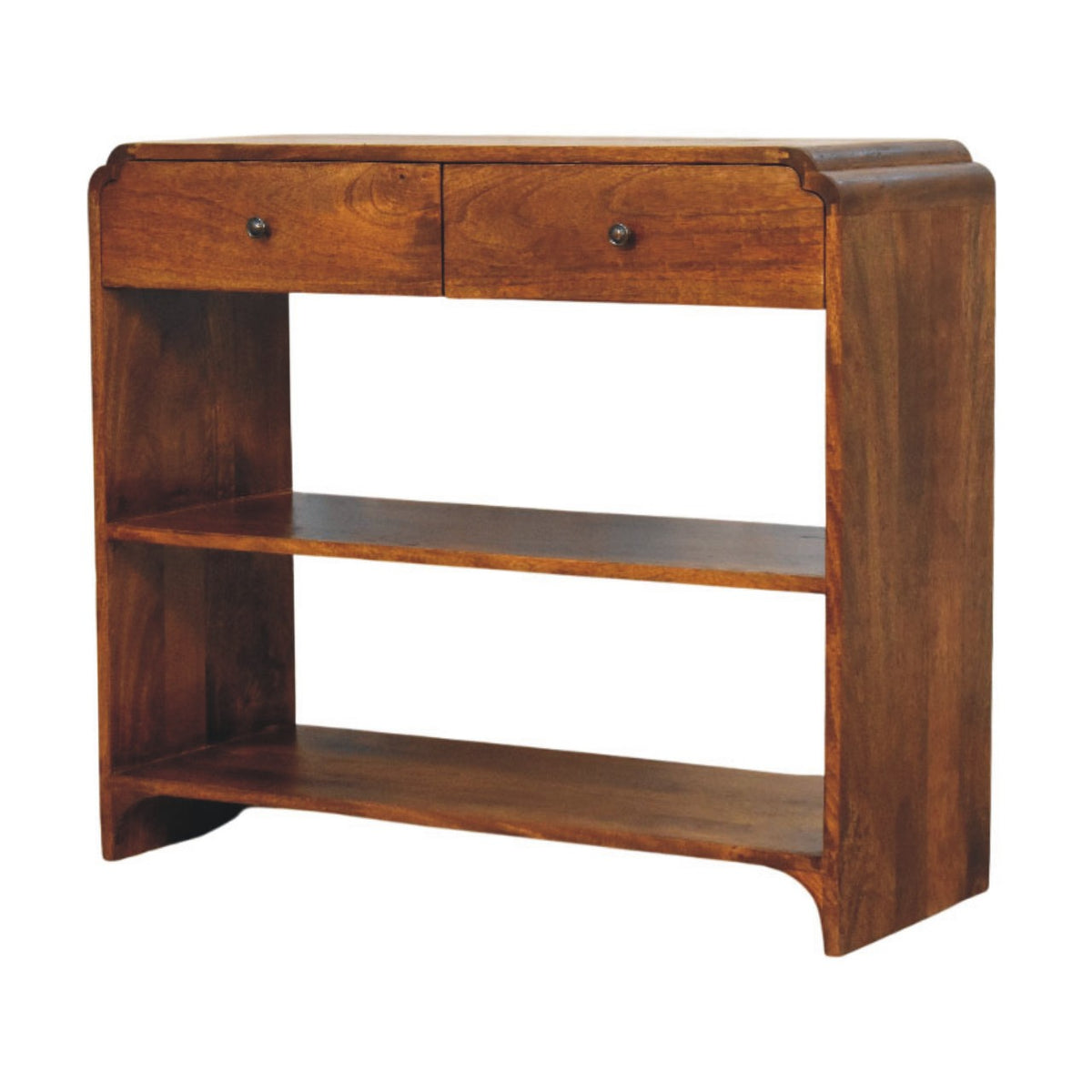 Console 2 tiroirs et 2 étagères en manguier massif – Châtaigne – vue 3