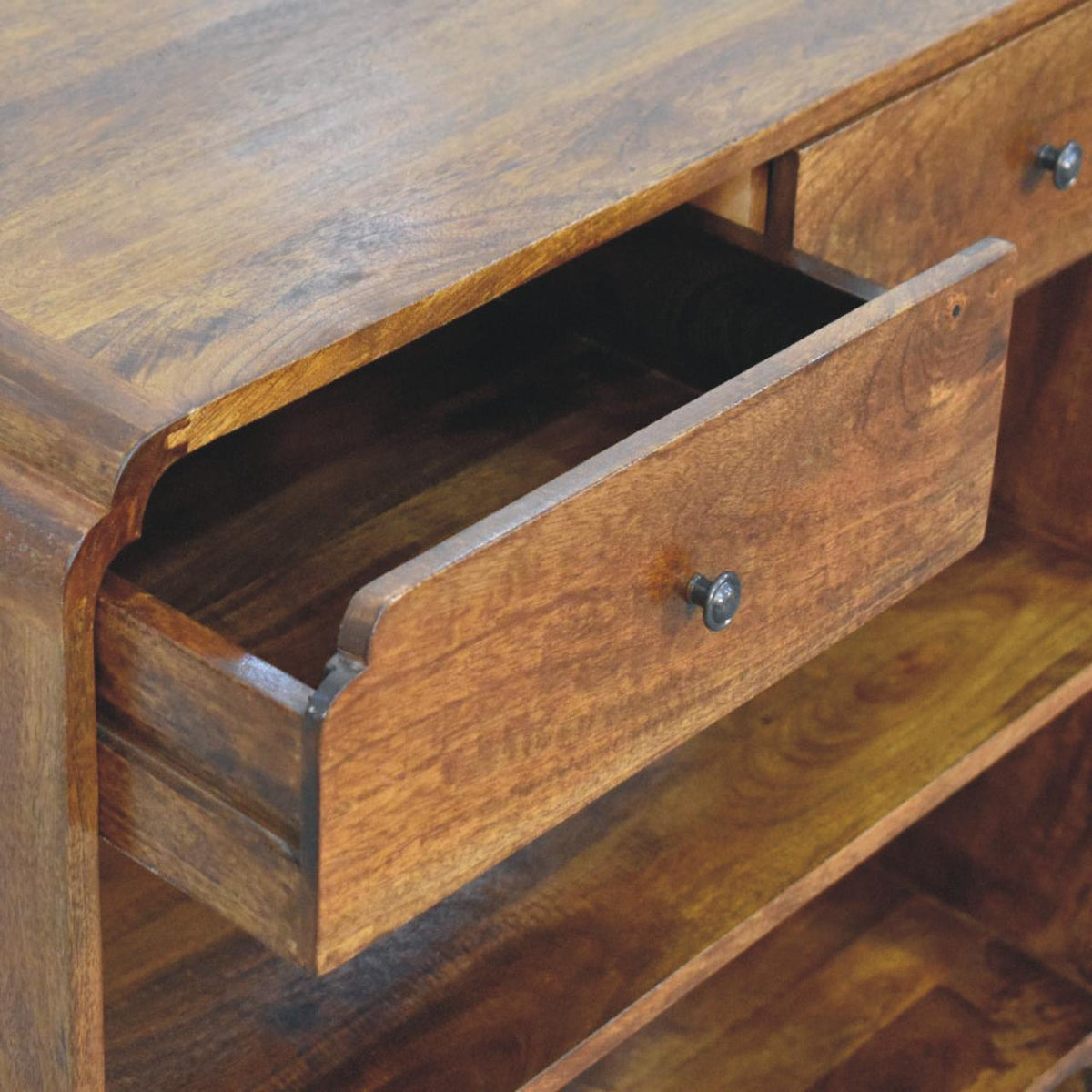 Console 2 tiroirs et 2 étagères en manguier massif – Châtaigne – vue 6