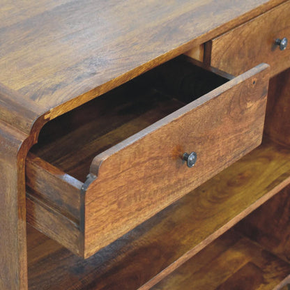 Console 2 tiroirs et 2 étagères en manguier massif – Châtaigne – vue 6