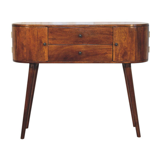 Console 2 tiroirs et caissons latéraux en manguier massif – Châtaigne – vue 2