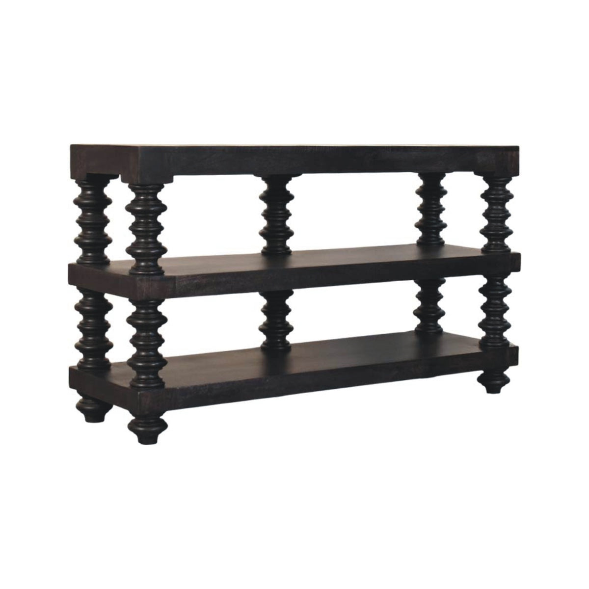 Console 3 étagères à montants bobine en manguier massif – Anthracite – vue 2