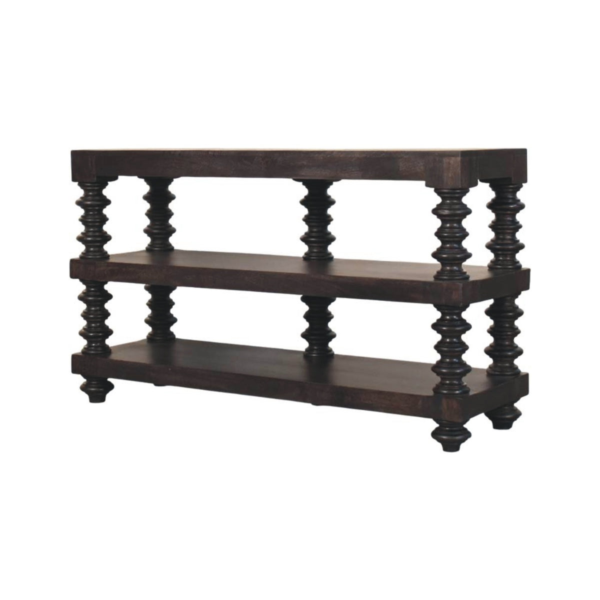 Console 3 étagères à montants bobine en manguier massif – Anthracite – vue 3