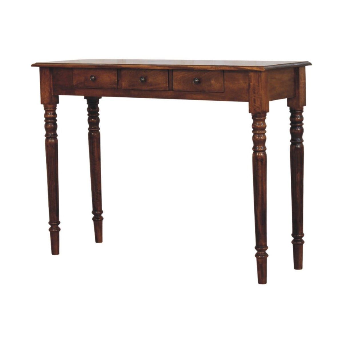 Console 3 tiroirs pieds tournés en manguier massif – Châtaigne – vue 3