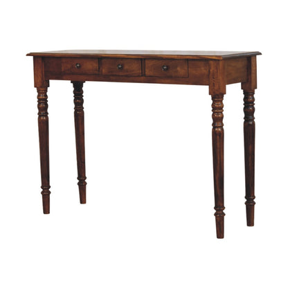 Console 3 tiroirs pieds tournés en manguier massif – Châtaigne – vue 3