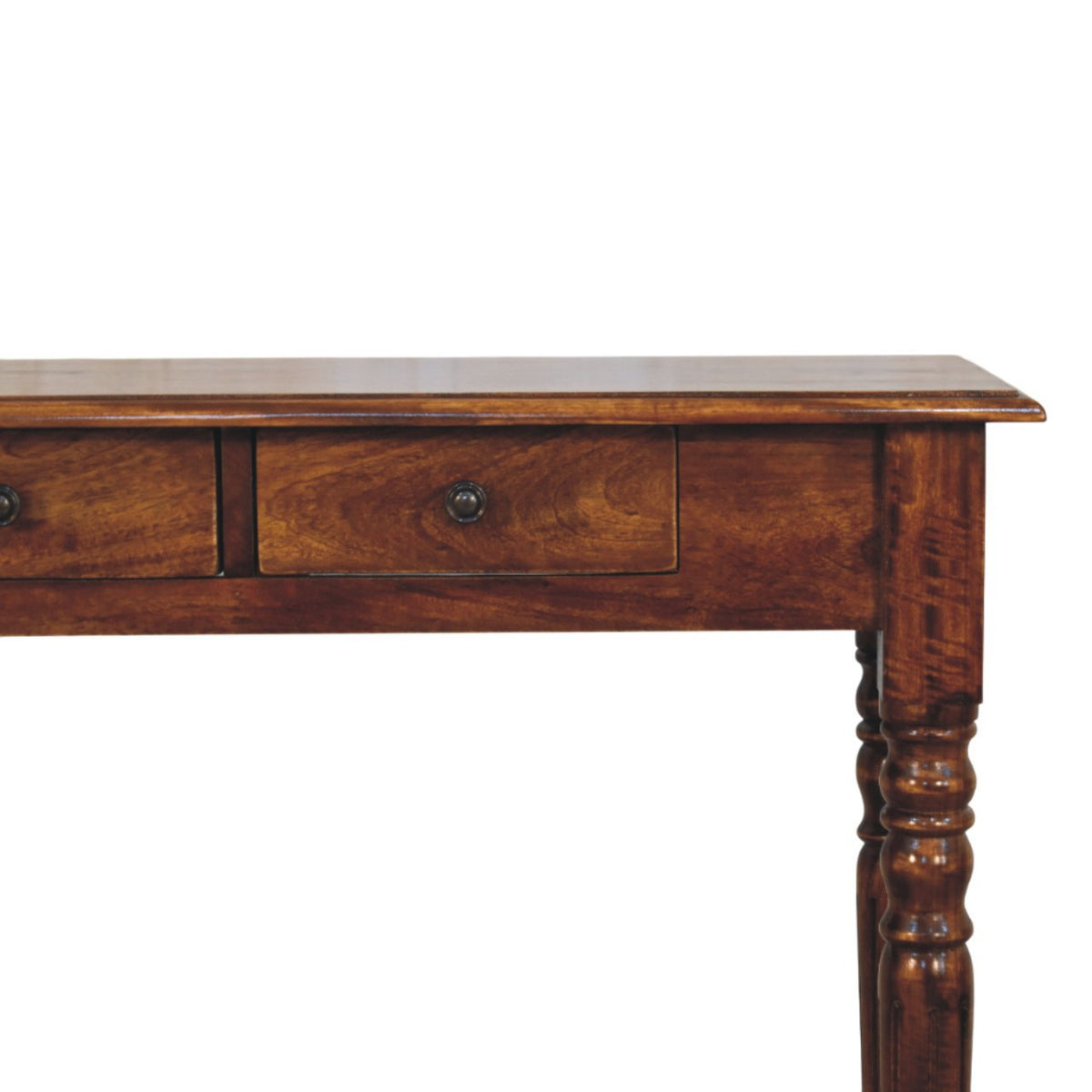 Console 3 tiroirs pieds tournés en manguier massif – Châtaigne – vue 4