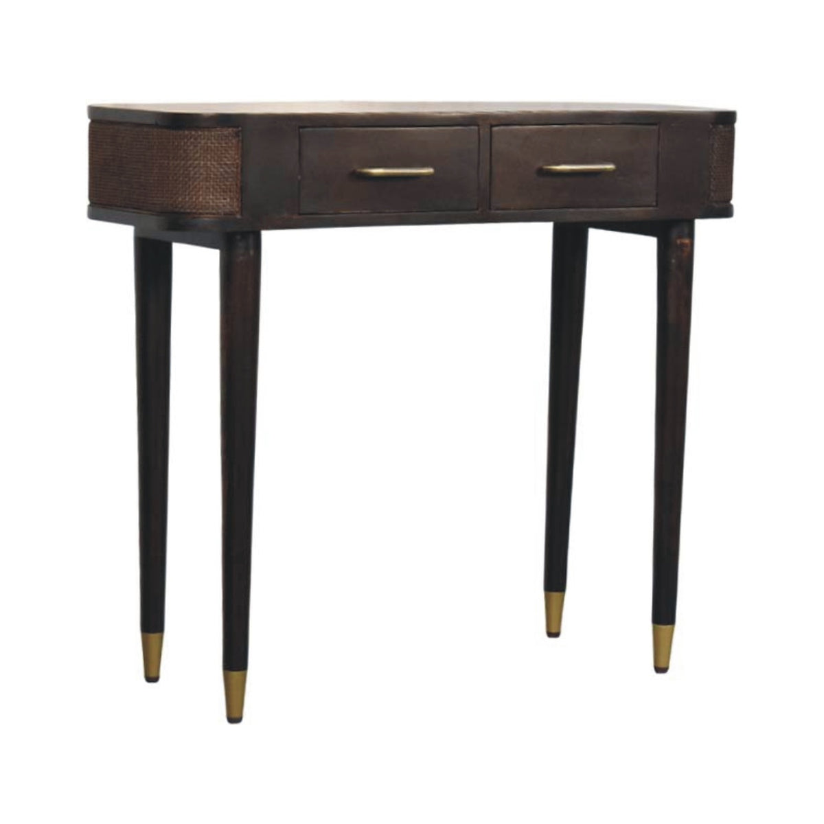 Console à 2 tiroirs et rotin tressé en manguier massif – Moka – vue 2