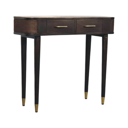 Console à 2 tiroirs et rotin tressé en manguier massif – Moka – vue 2