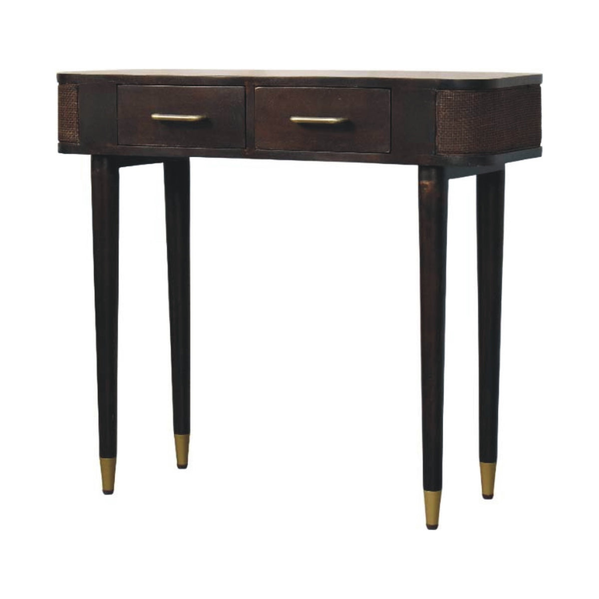 Console à 2 tiroirs et rotin tressé en manguier massif – Moka – vue 3
