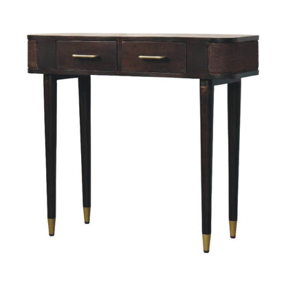Console à 2 tiroirs et rotin tressé en manguier massif – Moka – vue 3
