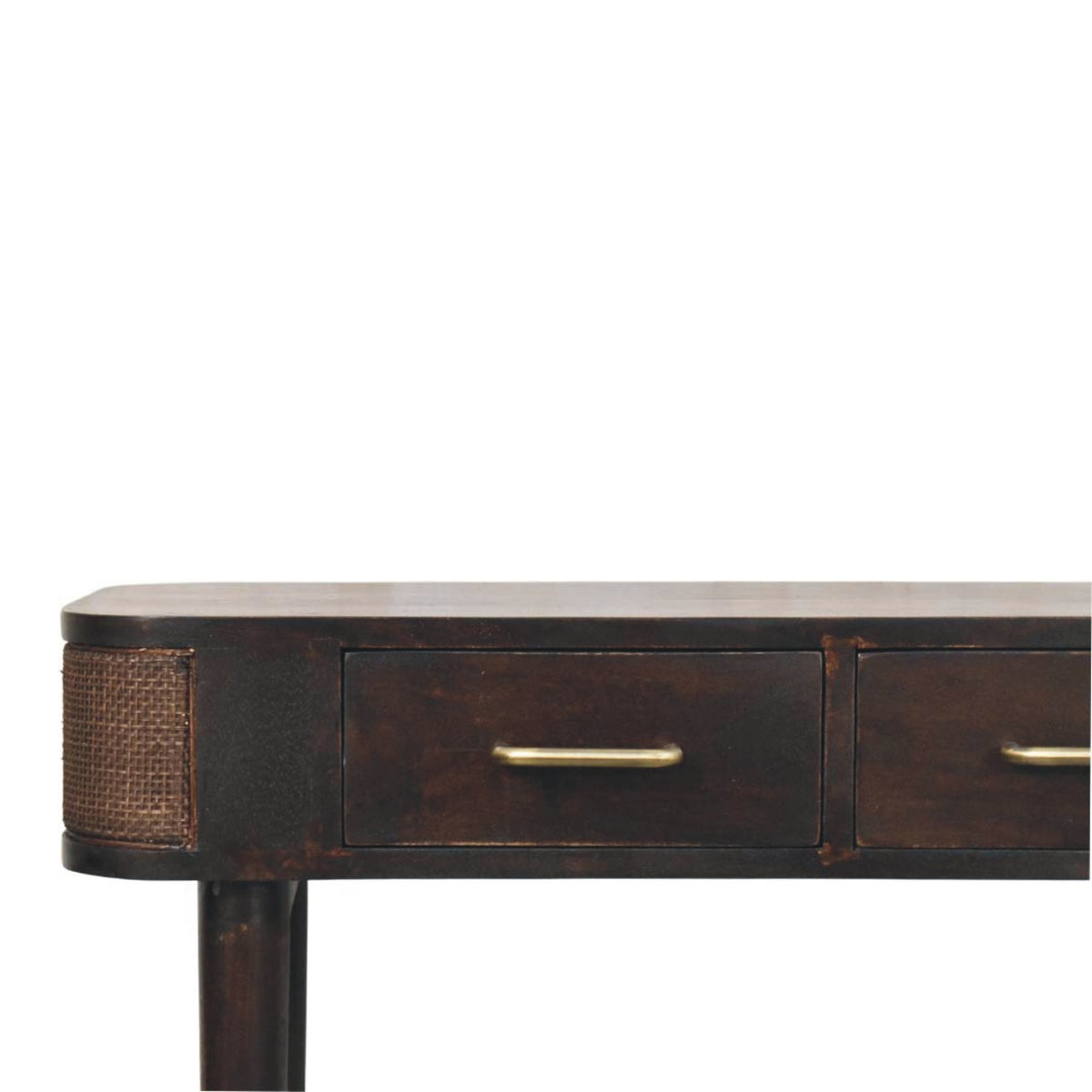 Console à 2 tiroirs et rotin tressé en manguier massif – Moka – vue 4