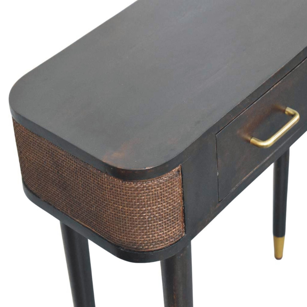 Console à 2 tiroirs et rotin tressé en manguier massif – Moka – vue 5
